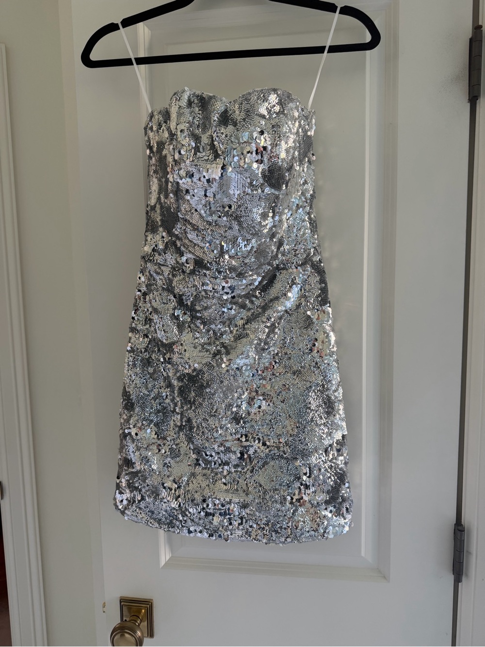 HELSI Linda Strapless Floral Sequin A-Line Mini Dress Silver Size Small